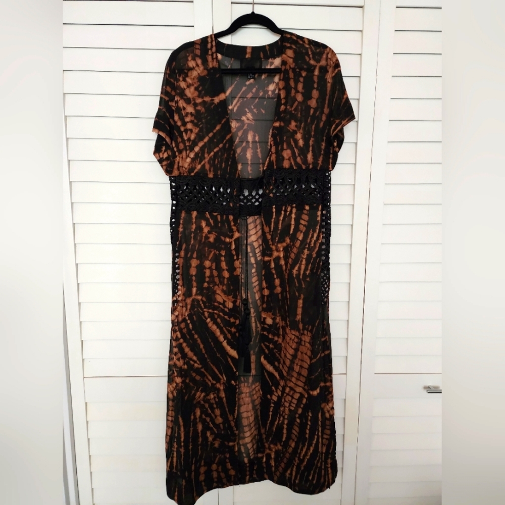 H&M Beach Cover Up Black & Brown Print M/L NWOT